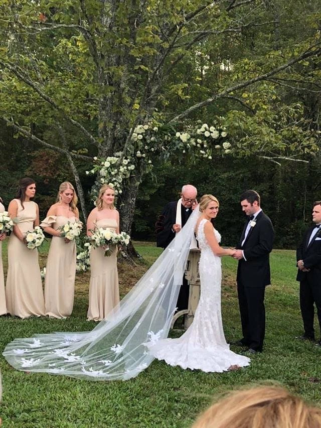 Kathleen wearing Veronica gown with Matching Veil
