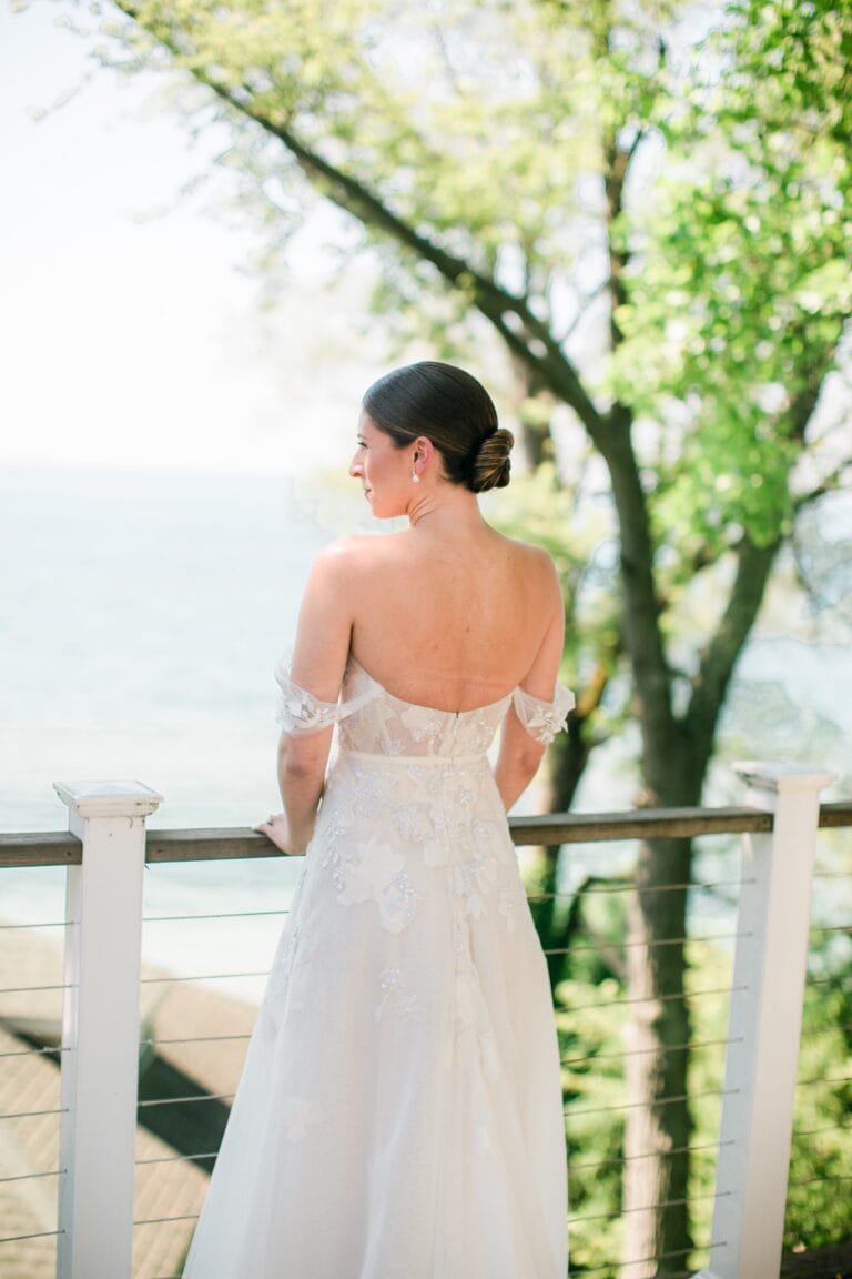 Gabrielle wearing Helena gown with matching cuffs