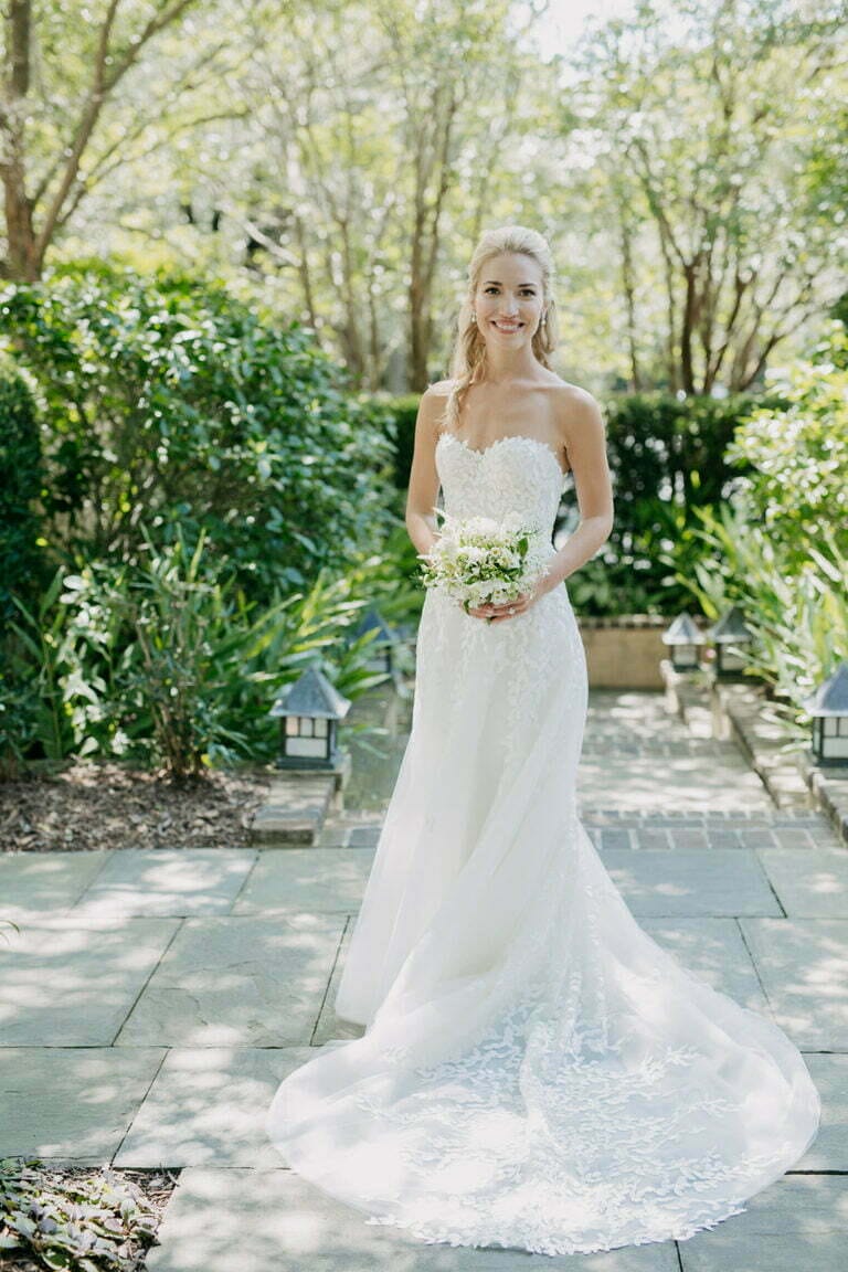 Claire Wearing Charla gown blonde with flowers