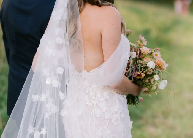 Chandler wearing Lulu gown & veil