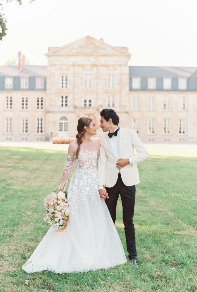 Mira bride wearing Maike gown