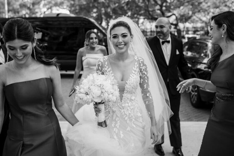Anabella wearing custom Elli gown with sleeves