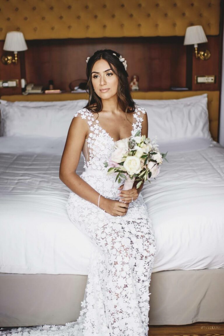 Bianca wearing Noelle gown