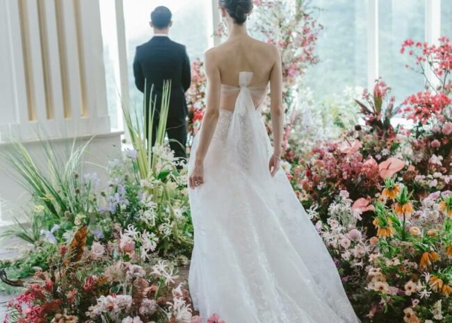 Mira bride wearing Jamie gown