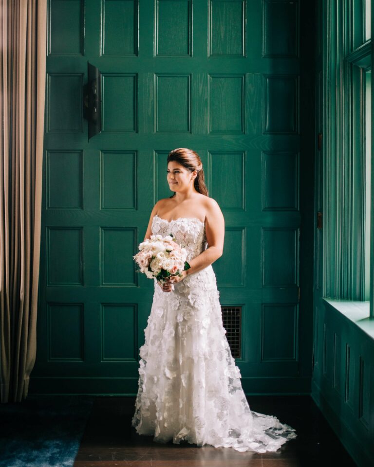 Sarah wearing Beatrice gown