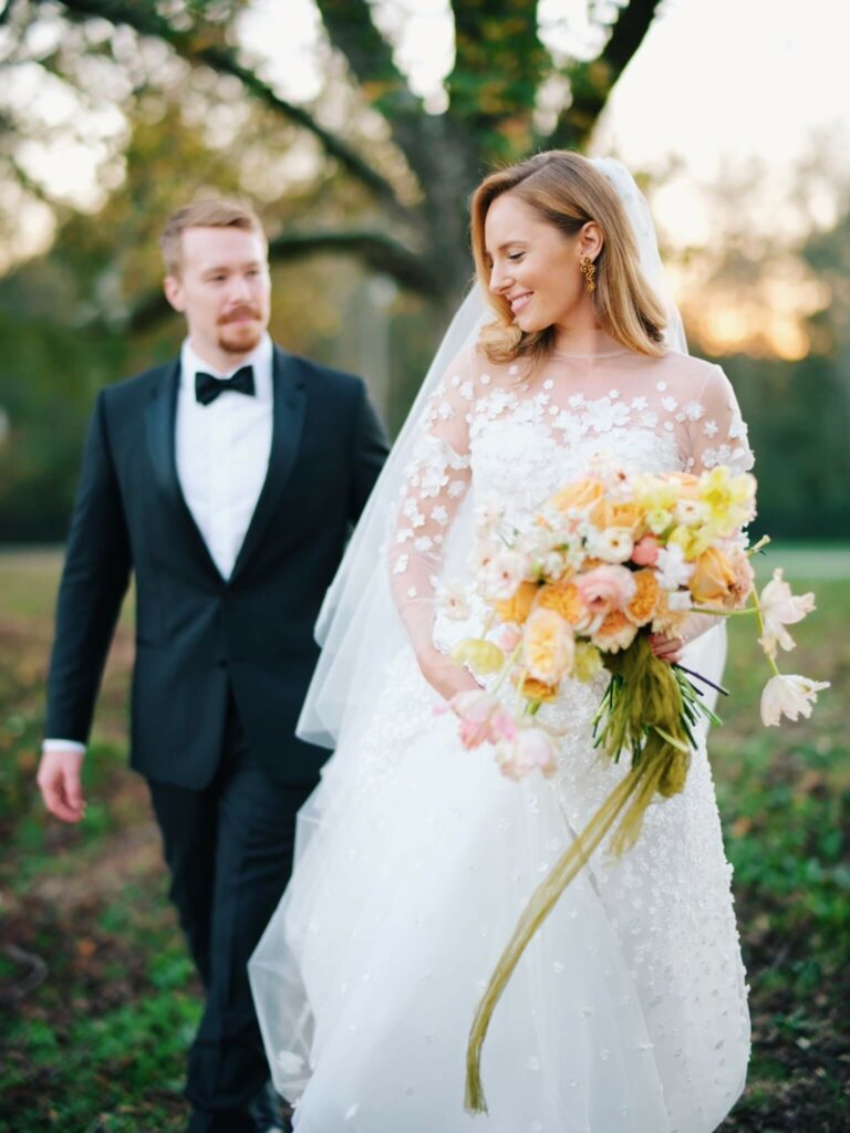 Heather wearing Gigi gown & topper