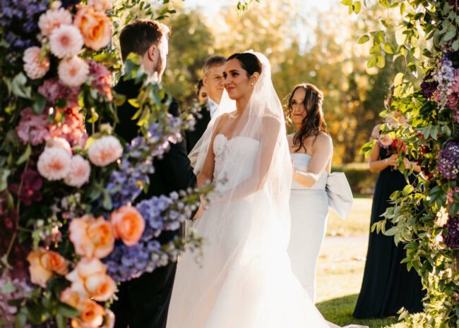 Lauren wearing Sallee gown & veil