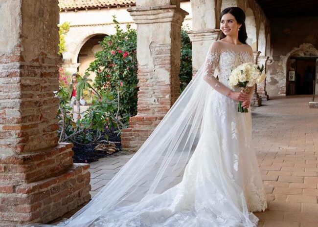 Mira bride wearing custom Messa gown