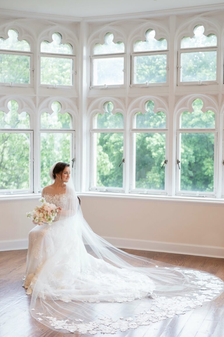 Serafima wearing Messa gown, topper & veil