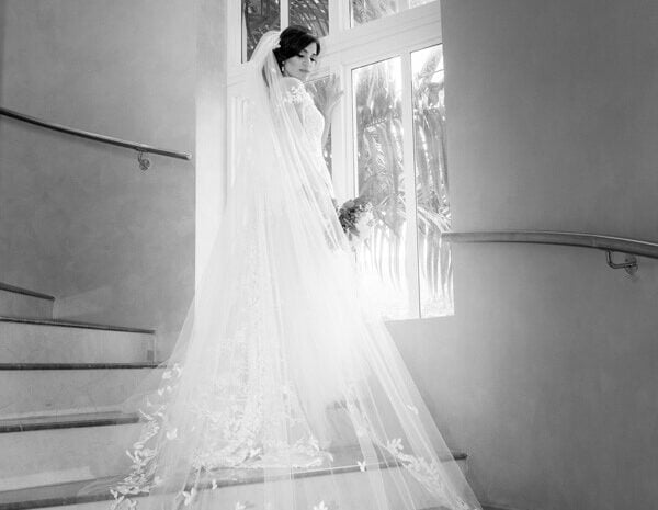 Jeanne wearing custom Charla gown & veil