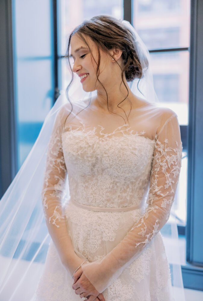 Elyse wearing Bruna gown & topper