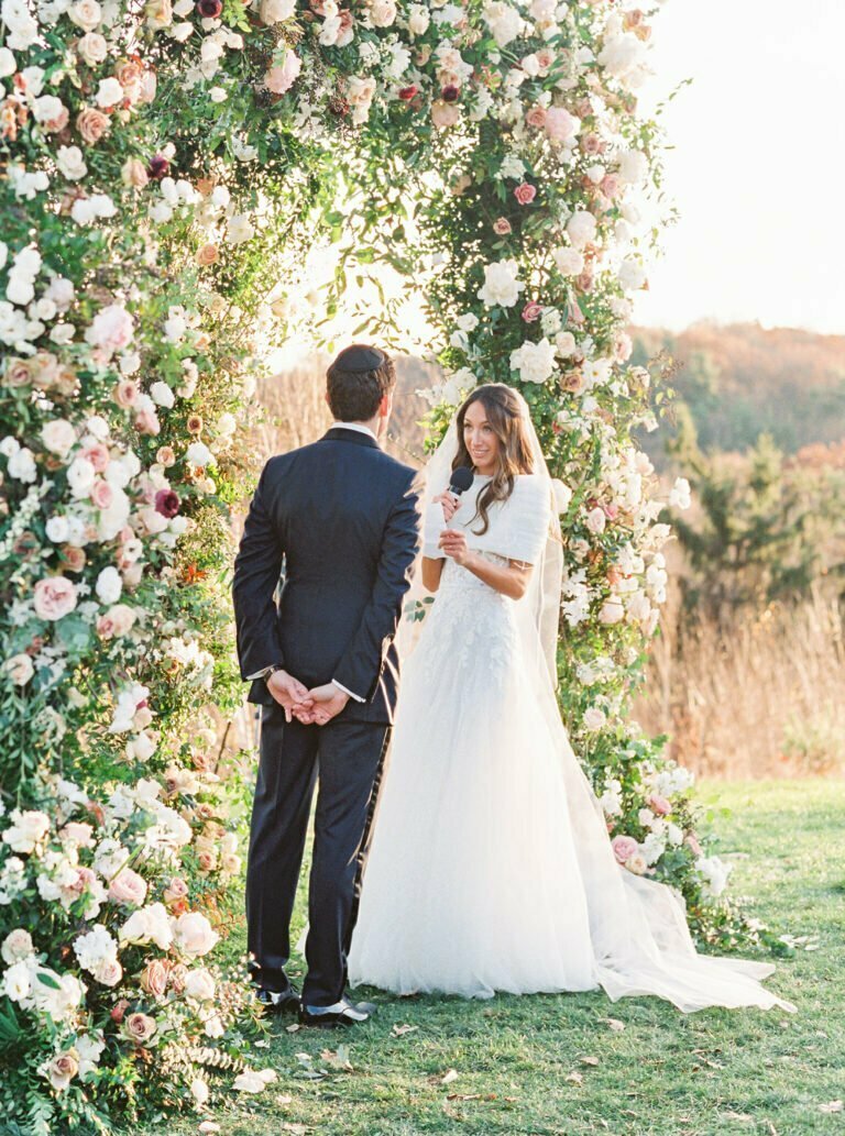 Liza Becker wearing Mila gown & matching shrug