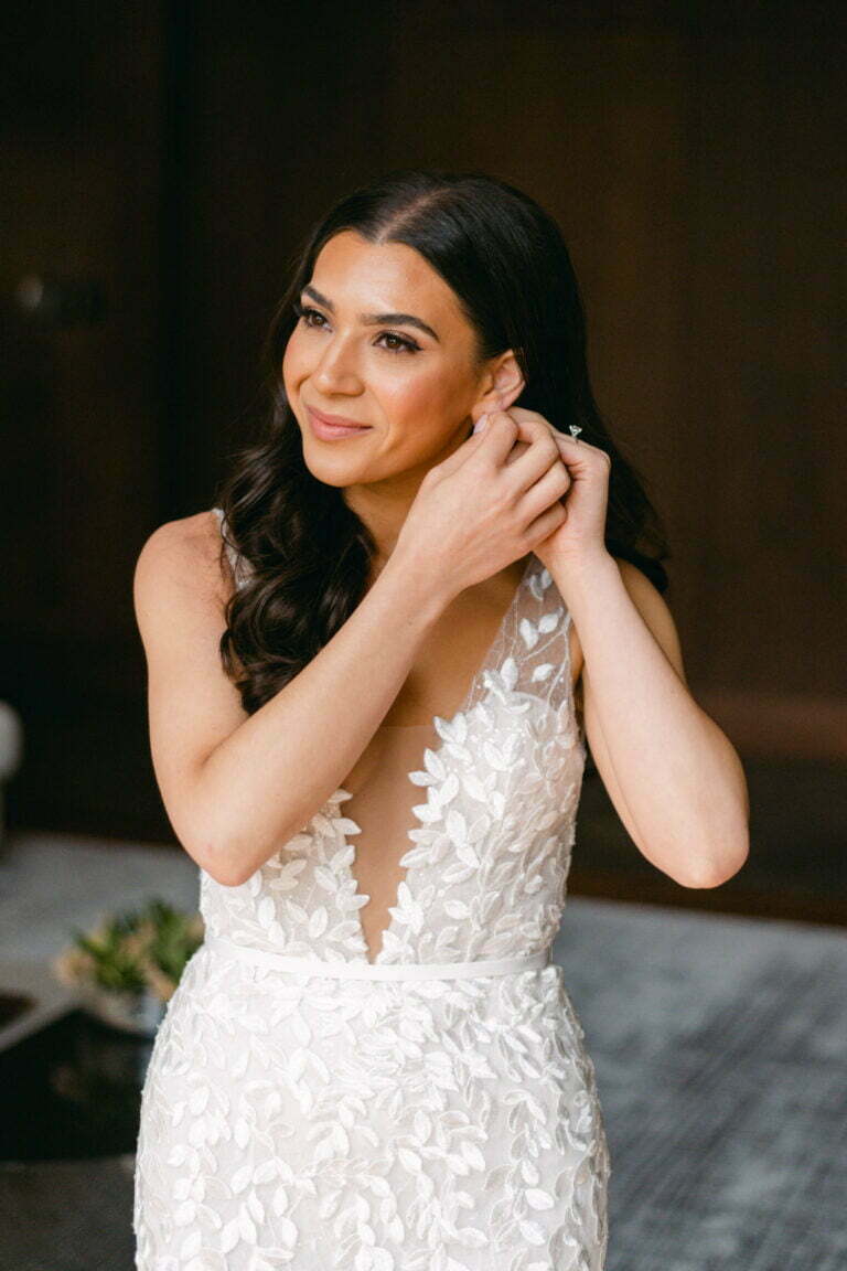 Fadia Cocco wearing custom v-neck Chaz