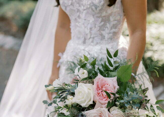 Julia Di Capua Curran wearing Audrey gown & Audrey veil