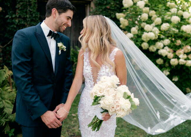 Sara Stein wearing Jona gown and Jona veil