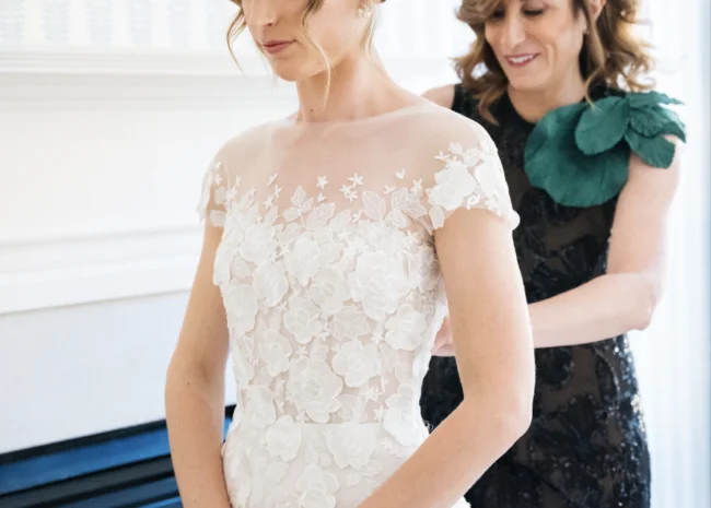 Elizabeth DiVincentis wearing custom built-in Beatrice gown