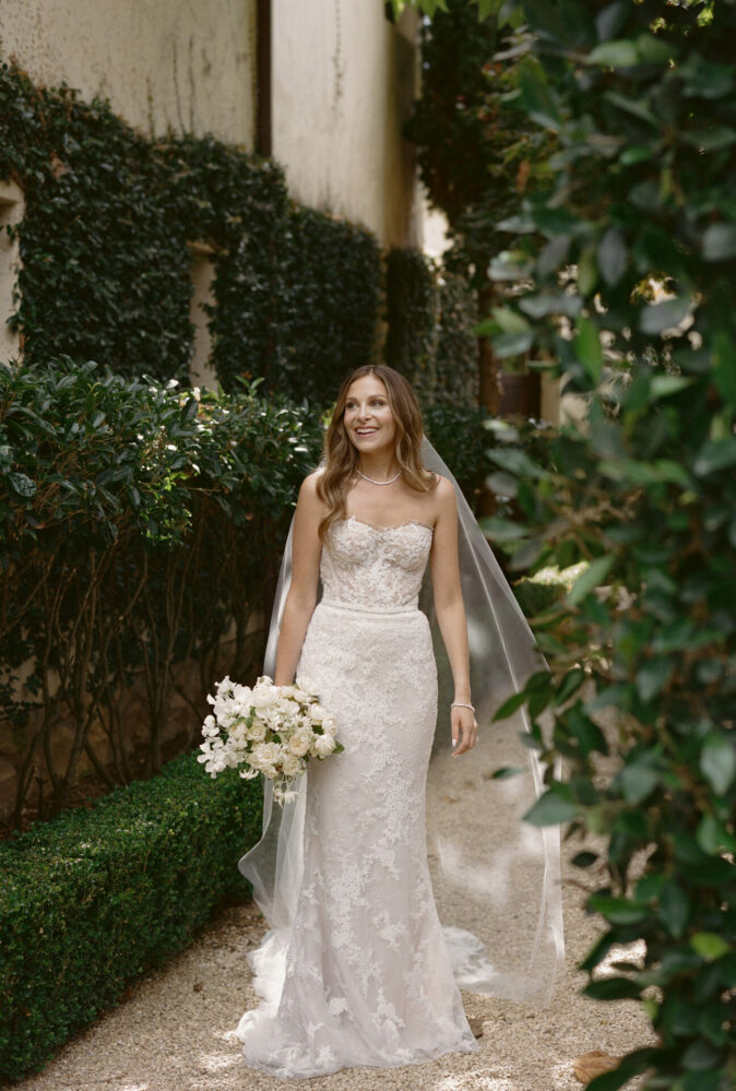 Rachel Neporent Toobi wearing custom Timmy gown with a strapless corset 