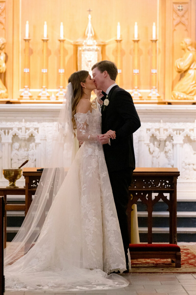 Caroline Hoffman in Misha gown with matching topper and veil